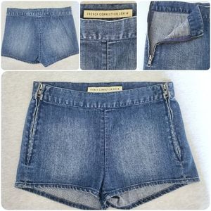 Vintage Y2K Denim Shorts French Connection Zipper High Waist Festival Boho XS 2